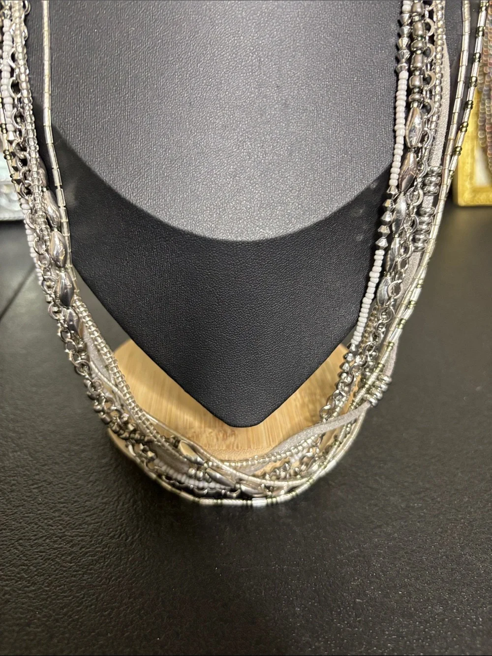 Multi-Strand Silver and White Beaded Necklace - Women Jewelry